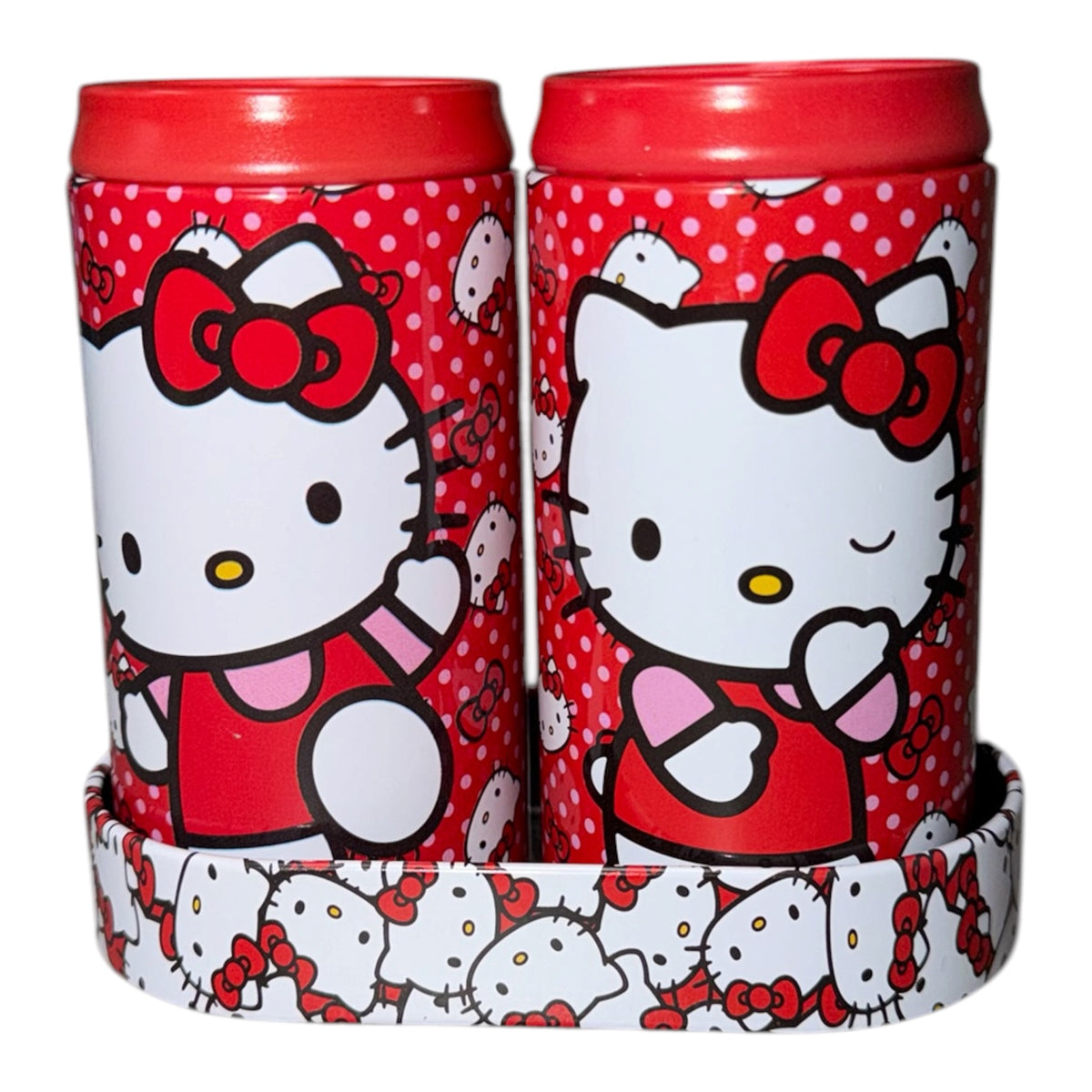 RED HELLO KITTY SALT & PEPPER SET WITH HOLDER