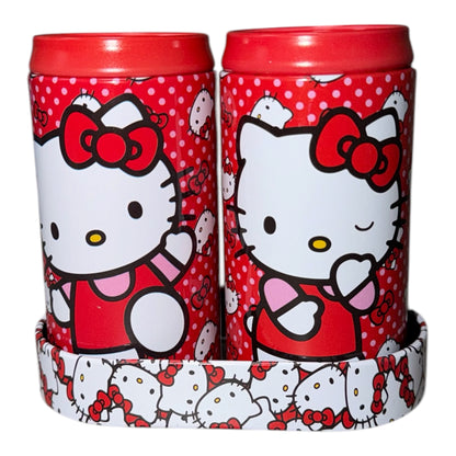 RED HELLO KITTY SALT & PEPPER SET WITH HOLDER