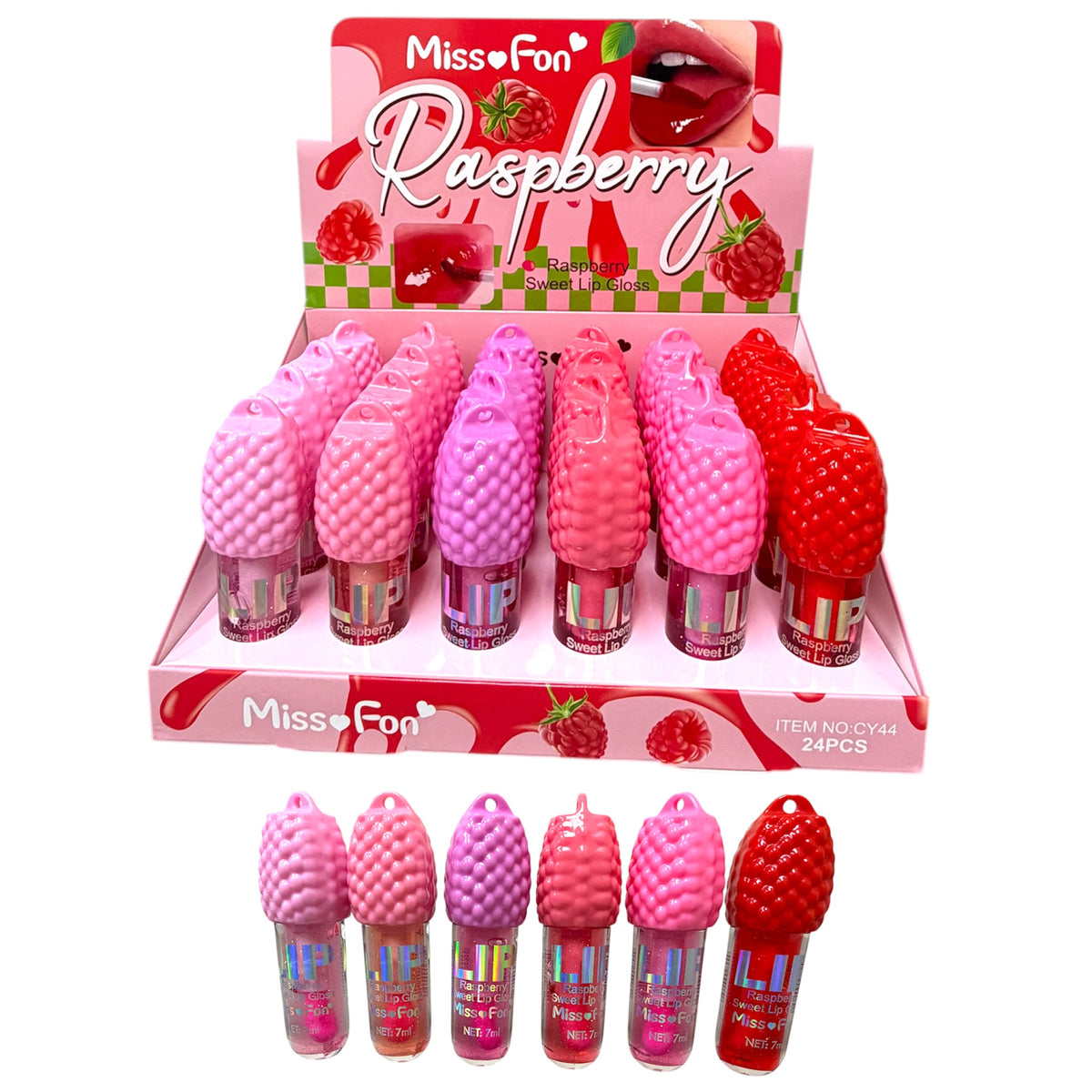 MISS FON RASPBERRY SWEET LIP GLOSS 24PCS