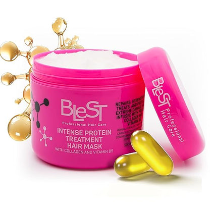 BLEST INTENSE PROTEIN TREATMENT  HAIR MASK WITH COLLAGEN AND VITAMIN B5 2 PCS