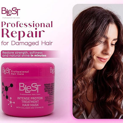 BLEST INTENSE PROTEIN TREATMENT  HAIR MASK WITH COLLAGEN AND VITAMIN B5 2 PCS
