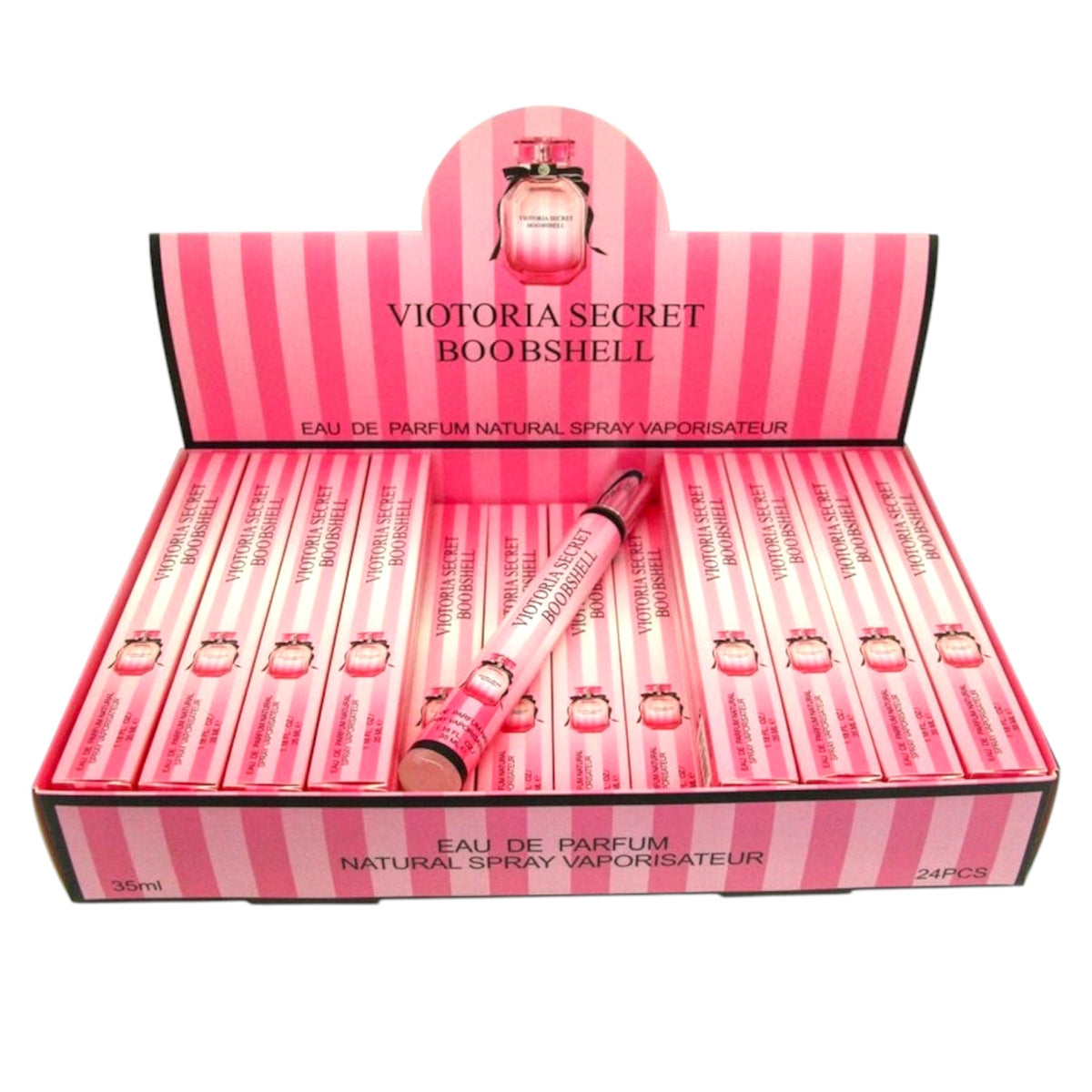PINK PERFUME WITH STRIPES TRAVEL SIZE PERFUME 24 PCS DISPLAY