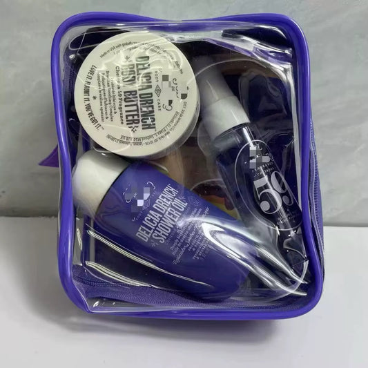 PURPLE SET DELICIA DRENCH 3PCS WITH BODY BUTTER  , SHOWER OIL AND PERFUME MIST 1 PCS