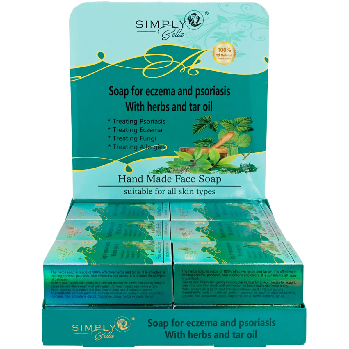 SIMPLY BELLA SOAP FOR ECZEMA AND PSORIASIS WITH HERBS AND TAR OIL 12PCS