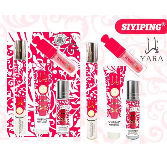 FUSHIA 4 IN 1 FRAGRANCE SET TRAVEL PERFUME,BODY LOTION, ROLL ON PERFUME AND LIP GLOSS 2PCS