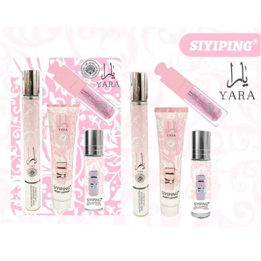 PINK 4 IN 1 FRAGRANCE SET TRAVEL PERFUME,BODY LOTION, ROLL ON PERFUME AND LIP GLOSS 2PCS