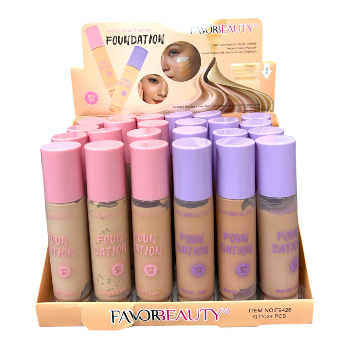 FAVORBEAUTY PERFECT GLOW FOUNDATION SPF 20, 24PCS DISPLAY