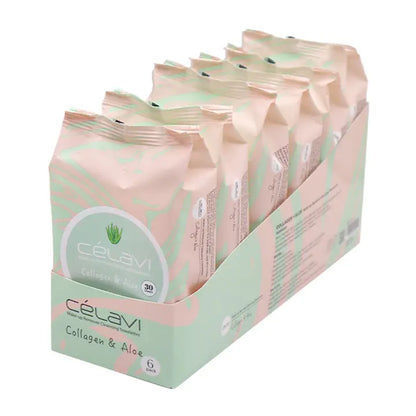 CELAVI MAKE-UP REMOVER CLEANSING TOWELETTES COLLAGEN & ALOE 6PACK