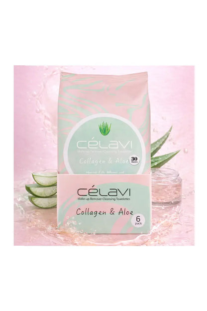 CELAVI MAKE-UP REMOVER CLEANSING TOWELETTES COLLAGEN & ALOE 6PACK