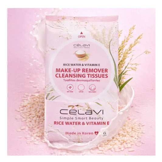 CELAVI MAKE-UP REMOVER CLEANSING TOWELETTES RICE WATER & VITAMIN E 6PACK