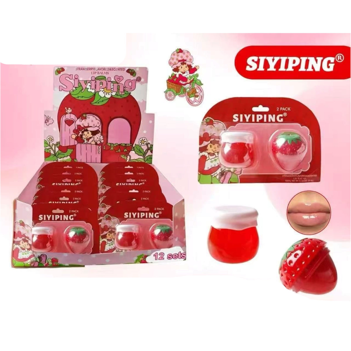 SIYIPING STRAWBERRY FLAVORED & SCENTED 2PACK LIP BALMS 12 SETS SYP-LG061
