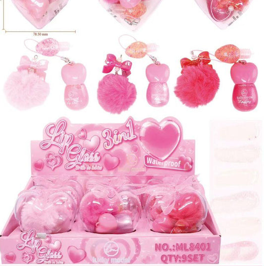 LUCKY MODEL 3 IN 1 LIP GLOSS 9 PCS DISPLAY NO.ML8401