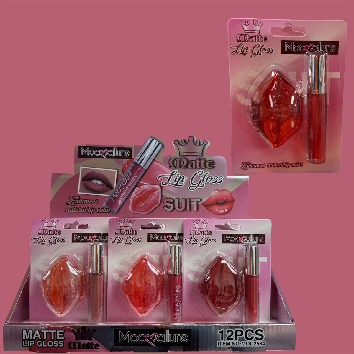 MOC❤️ALLURE MATTE LIP GLOSS WITH LIP CONTAINER 12 PCS DISPLAY NO.MOC2584