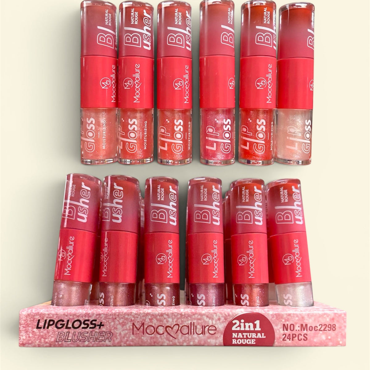 MOC❤️ALLURE 2 IN 1 LIP GLOSS PLUS BLUSHER 24 PCS DISPLAY NO.Moc2298