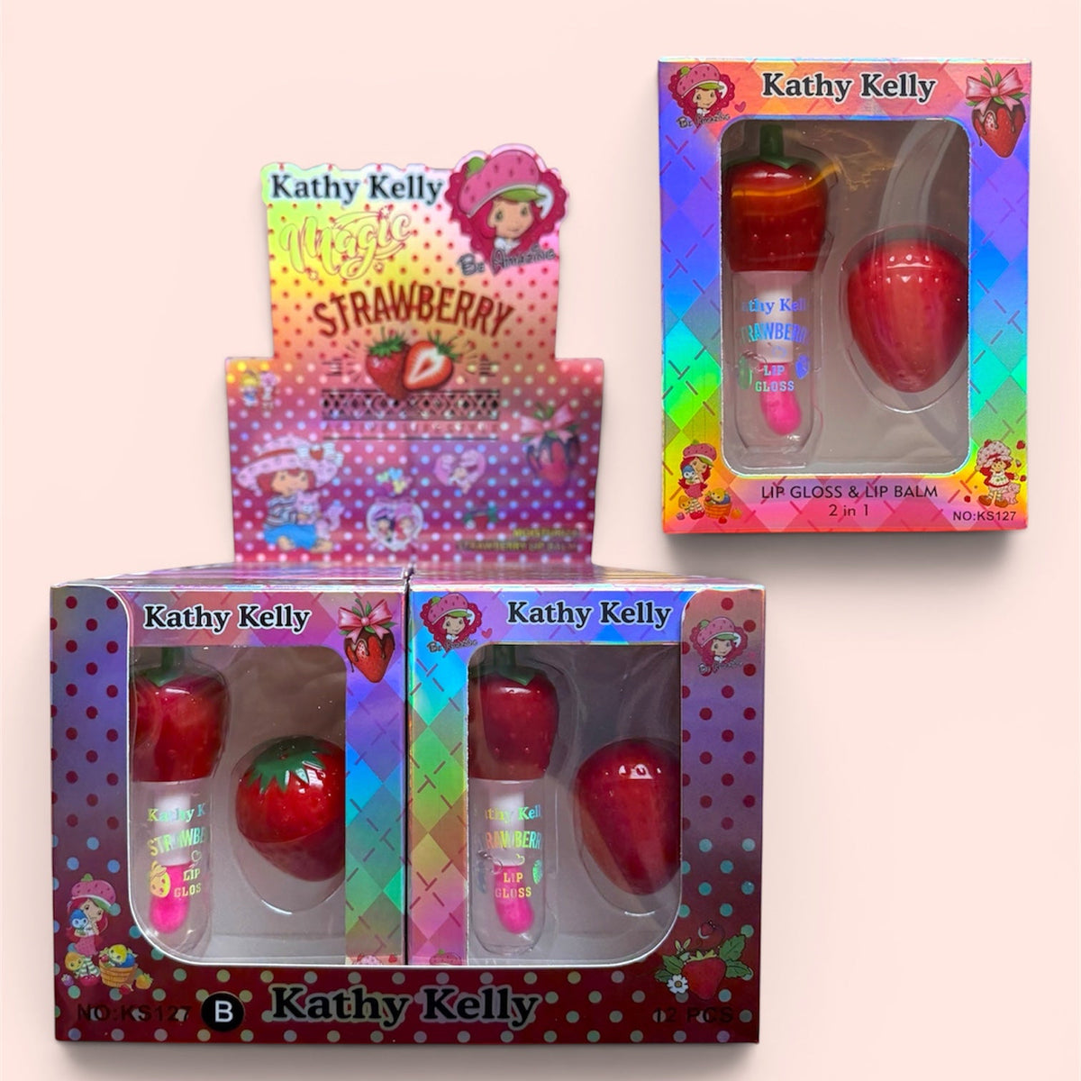 KATHY KELLY 2 IN 1 LIP GLOSS AND LIP BALM 12 PCS DISPLAY (NO:KS127)