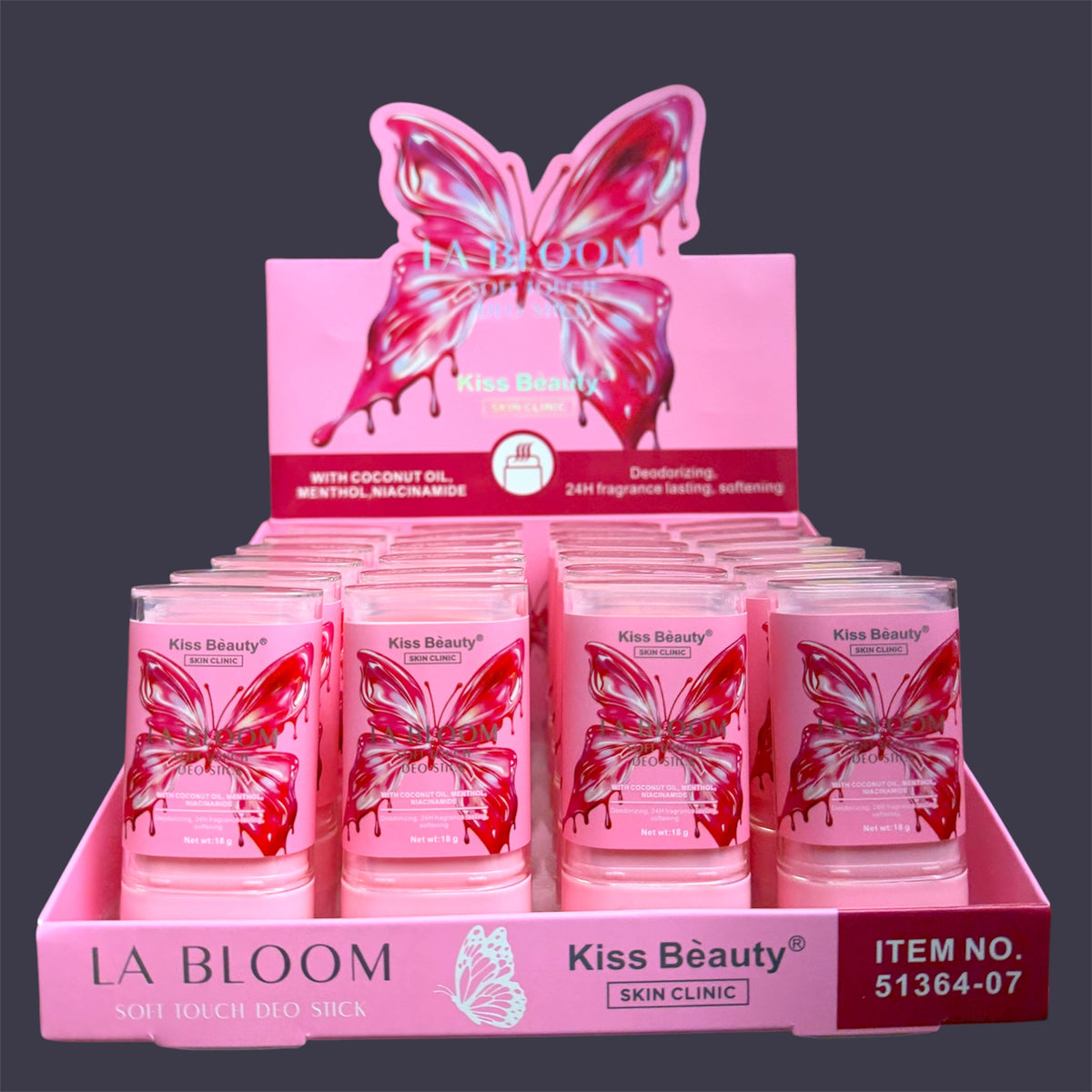 KISS BEAUTY BUTTERFLY SOFT DEODORANT STICK 24 PCS DISPLAY NO.51364-07