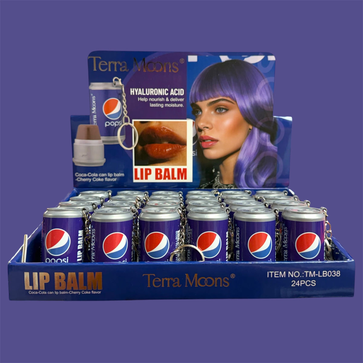 TERRA MOONS LIP BALM SODA CAN 24 PCS DISPLAY NO:TM-LB038