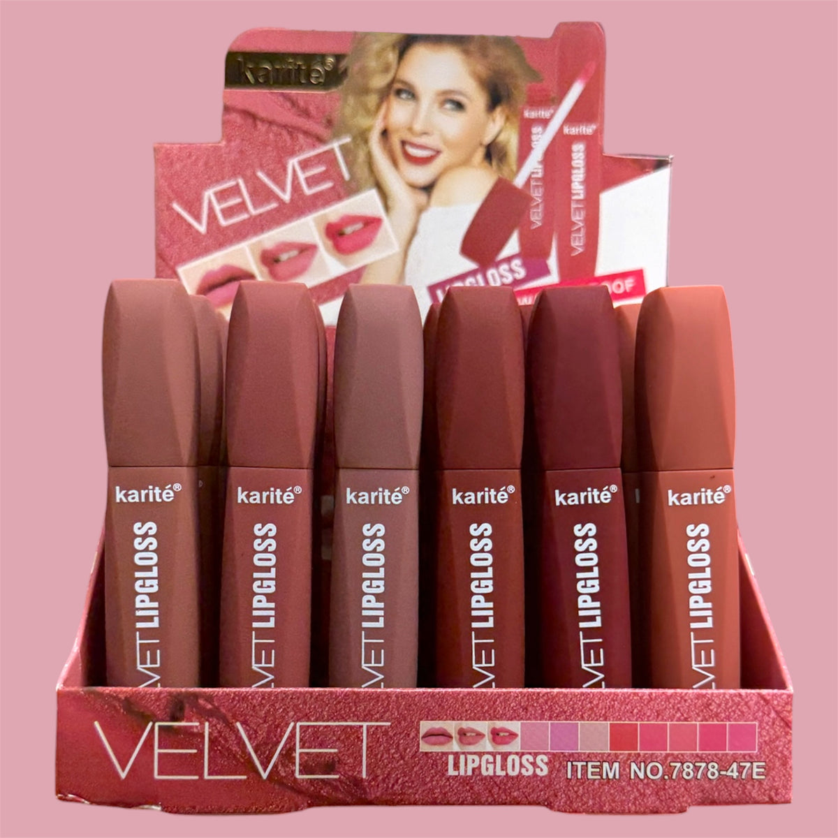 KARITE VELVET LIP GLOSS 24 PCS DISPLAY (NO: 7878-47E)