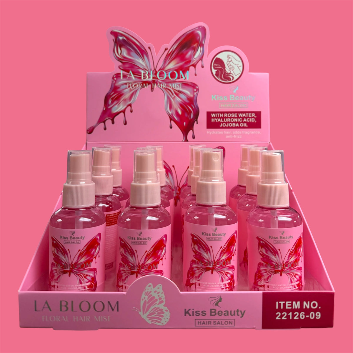 KISS BEAUTY BUTTERFLY FLORAL HAIR MIST 12 PCS DISPLAY NO. 22126-09
