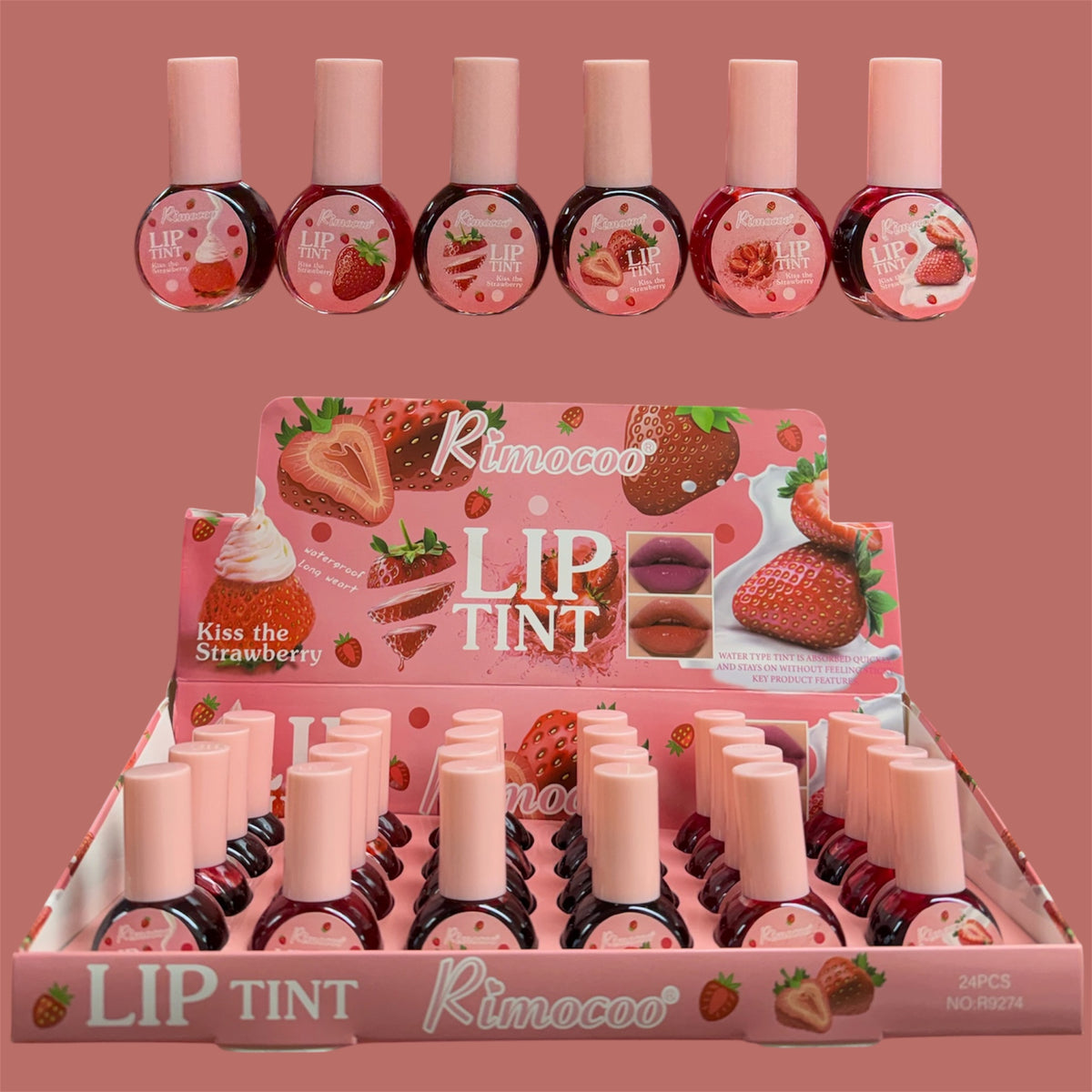 RIMOCOO STRAWBERRY LIP TINT 24 PCS DISPLAY R9274