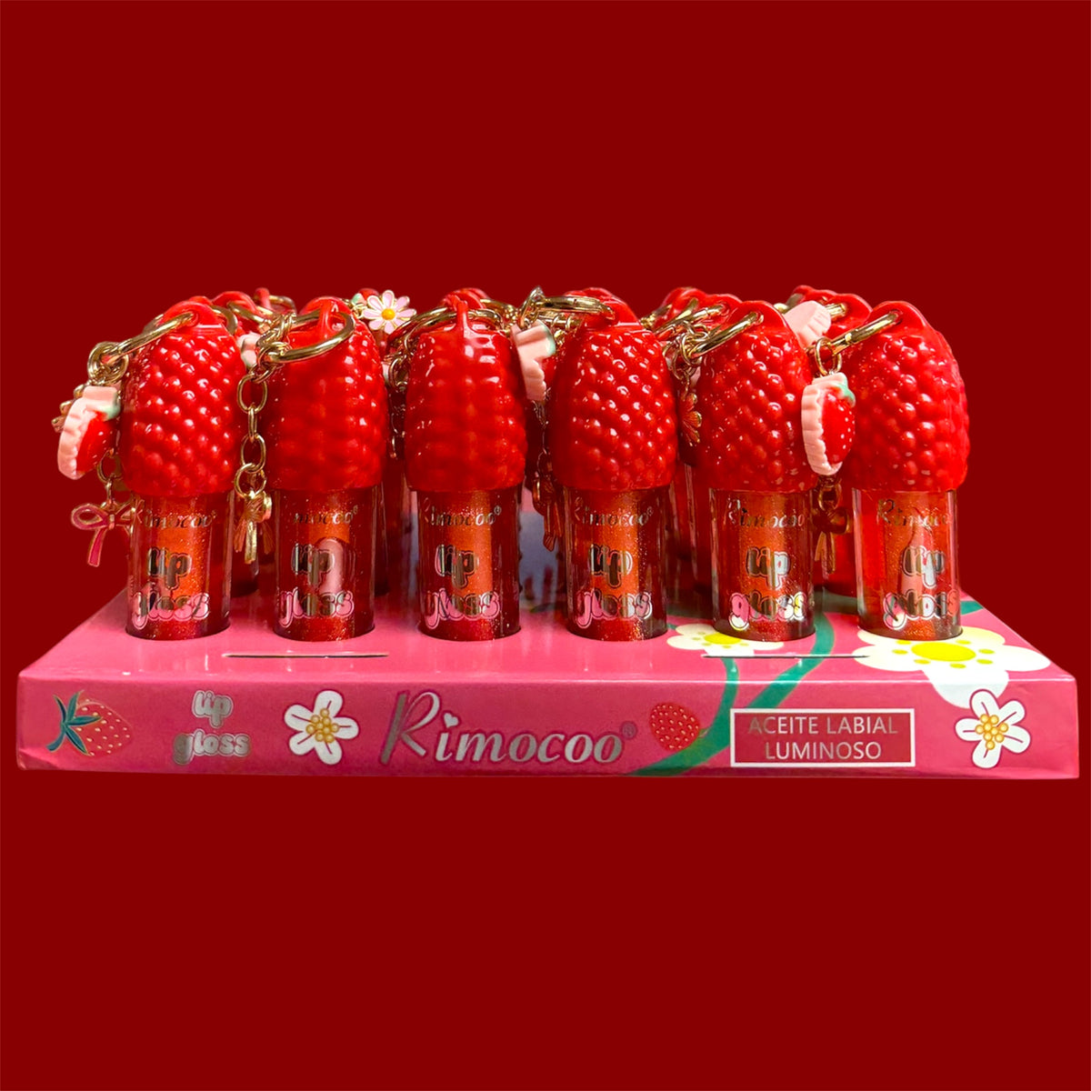 RIMOCOO LIP GLOSS WITH STRAWBERRY KEY CHAIN 24 PCS DISPLAY R9272