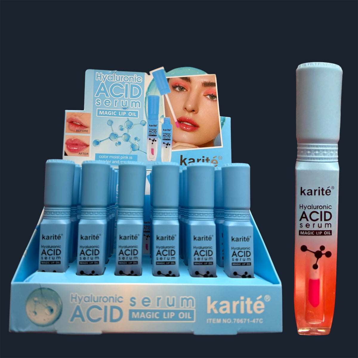 KARITE HYALURONIC ACID SERUM LIP OIL 24 PCS DISPLAY NO.70671-47C