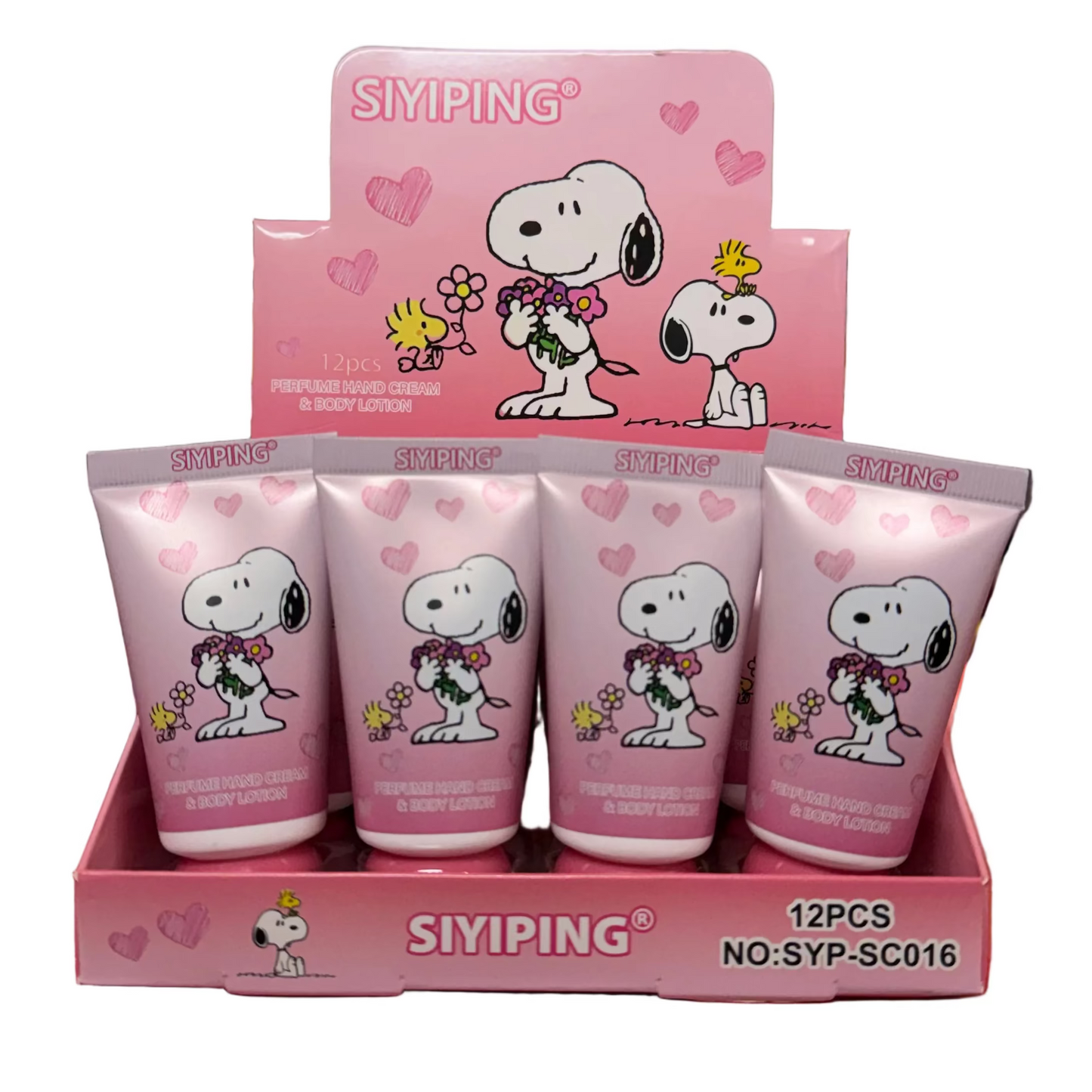SIYIPING SNOOPY PERFUME HAND CREAM & BODY LOTION 12 PCS DISPLAY SYP-SC016