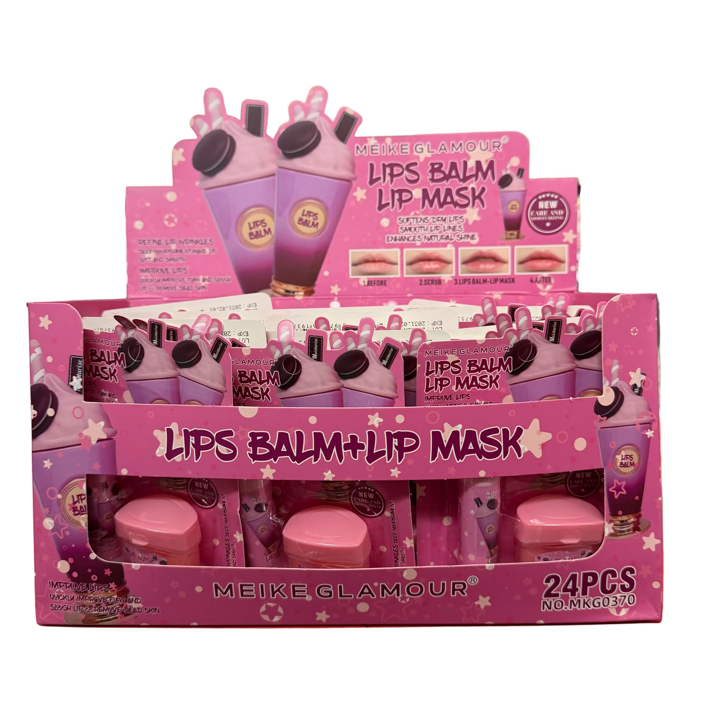 MEIKE GLAMOUR LIP BALM WITH LIP MASK 24 PCS DISPLAY MKG0370