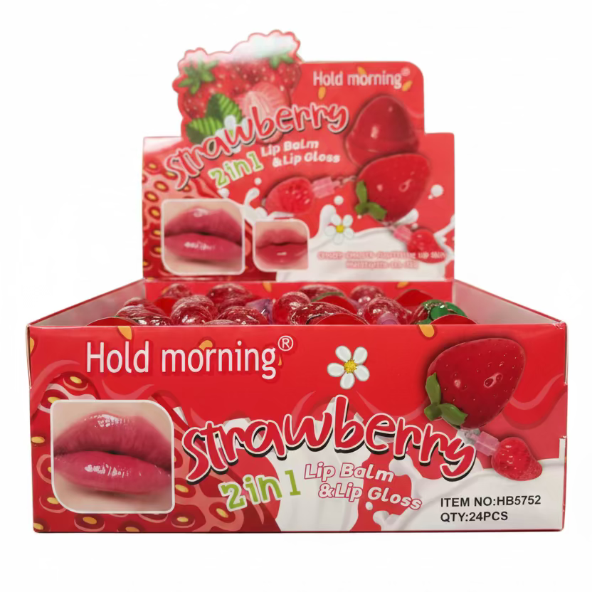HOLD MORNING STRAWBERRY 2 IN 1 LIP BALM & LIP GLOSS 24 PCS DISPLAY NO:HB5752