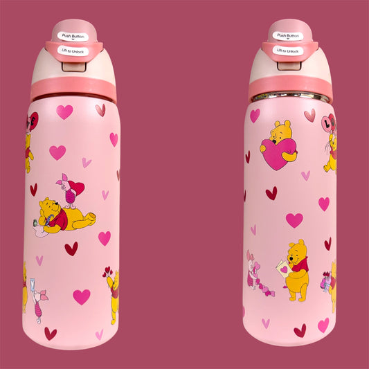(#12) PINK YELLOW BEAR WATER CANISTER WITH BUILT IN STRAW 32 OZ./945 ML 1 PC
