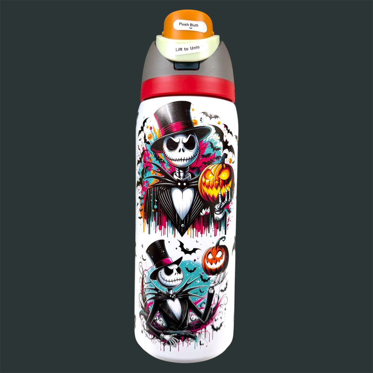 (#21) SKELETON TOPHAT WATER CANISTER WITH BUILT IN STRAW 32 OZ./945 ML 1 PC