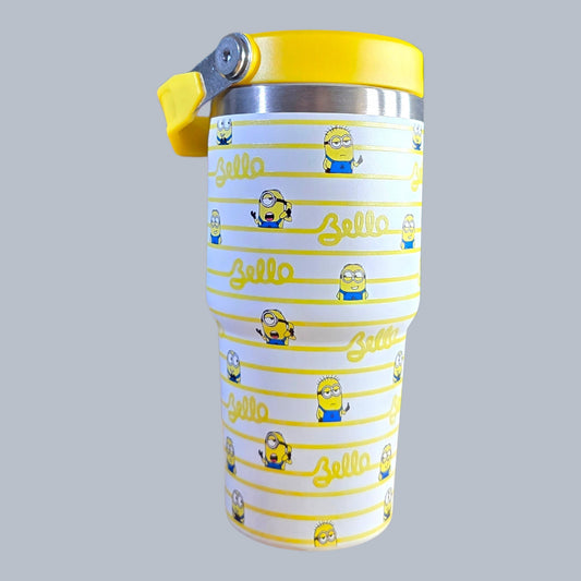 (#50) MINION YELLOW STRIPS S-WATER CANISTER WITH BUILT IN STRAW 20 OZ./.59 L 1 PC