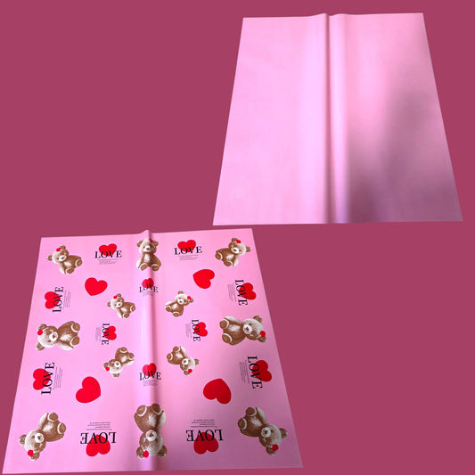 BEAR & HEART PRINT PINK KOREAN PAPER 20 PCS