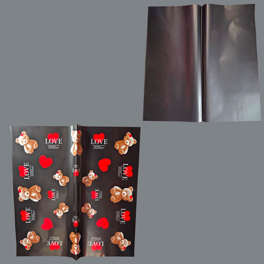 BEAR & HEART PRINT BLACK KOREAN PAPER 20 PCS