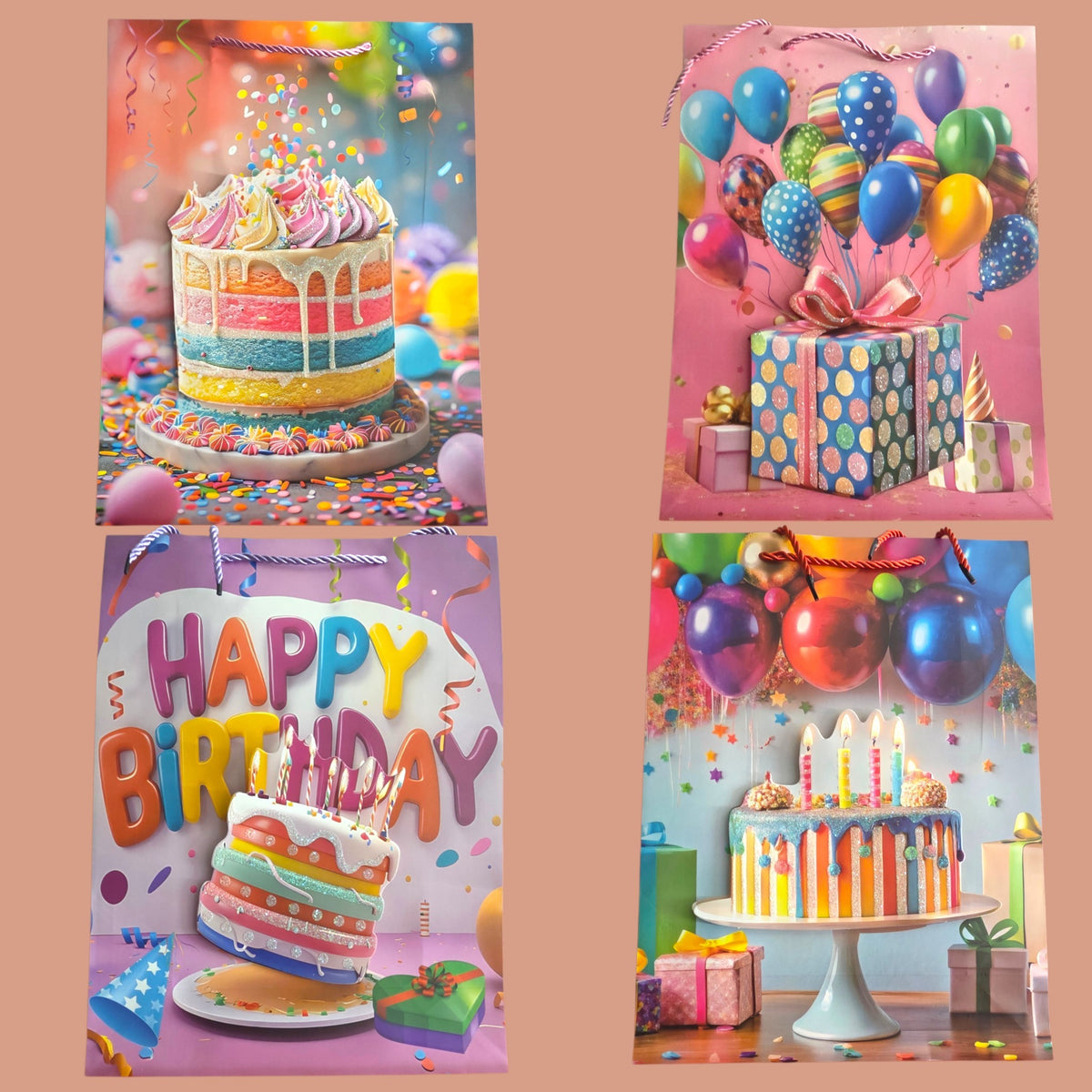 MIXED HAPPY BIRTHDAY PAPER GIFT BAGS 12 PCS VER. 5.            (NO.BG260401-38L)