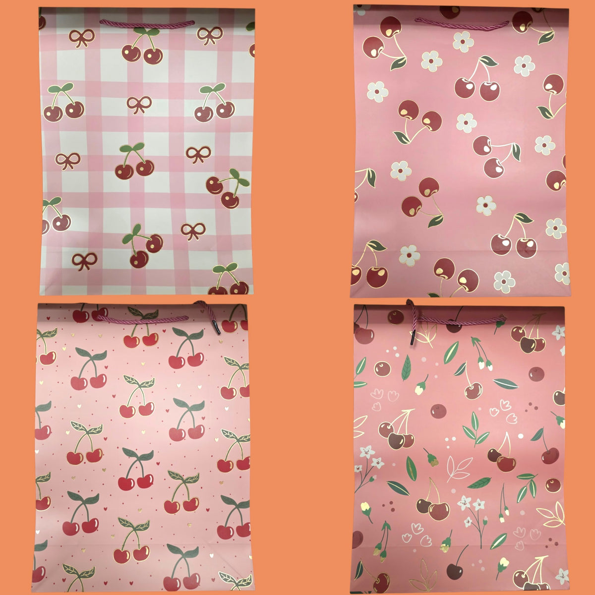 MIXED CHERRY PAPER GIFT BAG 12 PCS