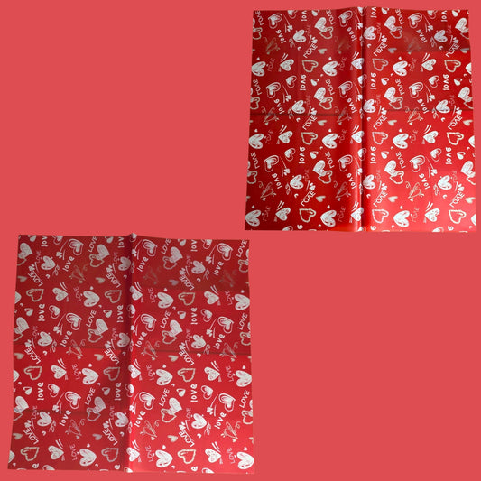 ALL OVER PRINT RED & WHITE HEARTS KOREAN PAPER 20 PCS