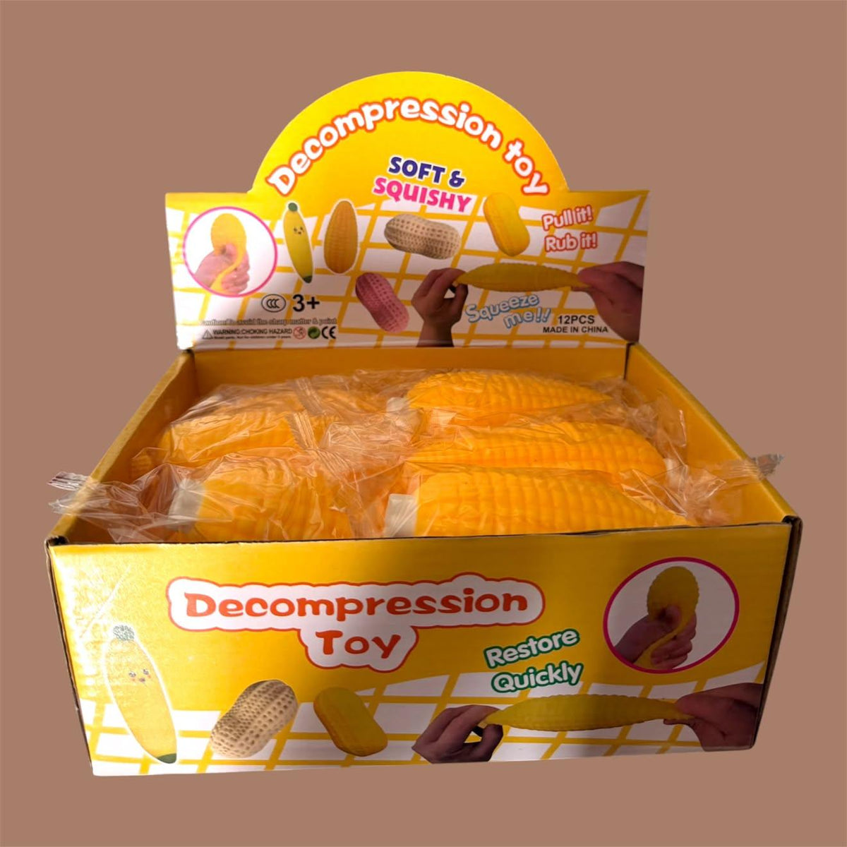 DECOMPRESSION TOY SQUISHY CORN 12 PCS DISPLAY