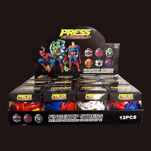 PRESS SUPERHERO GYROBALL 12 PCS DISPLAY