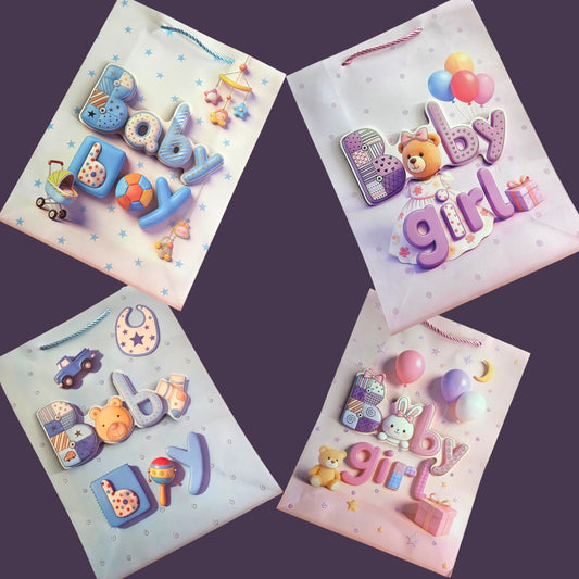 MIXED BOY & GIRL PAPER GIFT BAGS 12 PCS (NO.BG260401-35L)