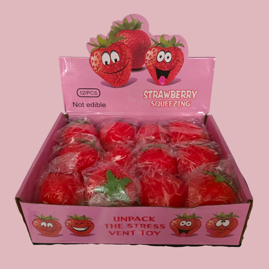 STRAWBERRY SQUEEZING SQUISHY FOOD TOY 12 PCS DISPLAY