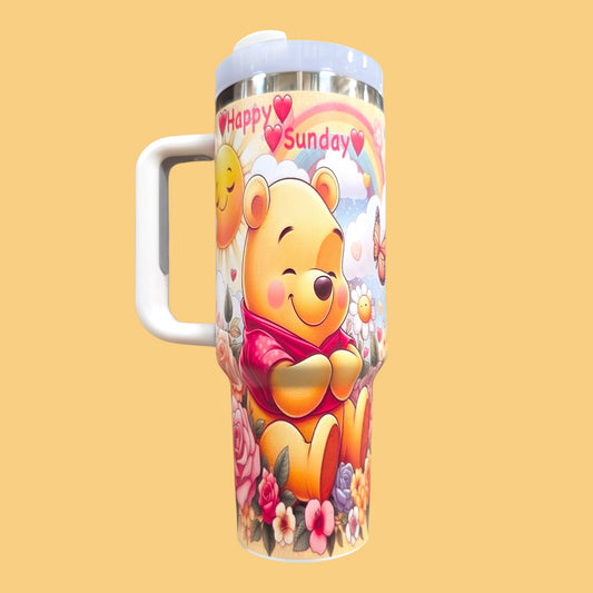 (#76) YELLOW BEAR WHITE S-WATER CANISTER WITH STRAW 40 OZ./1.18 L 1 PC